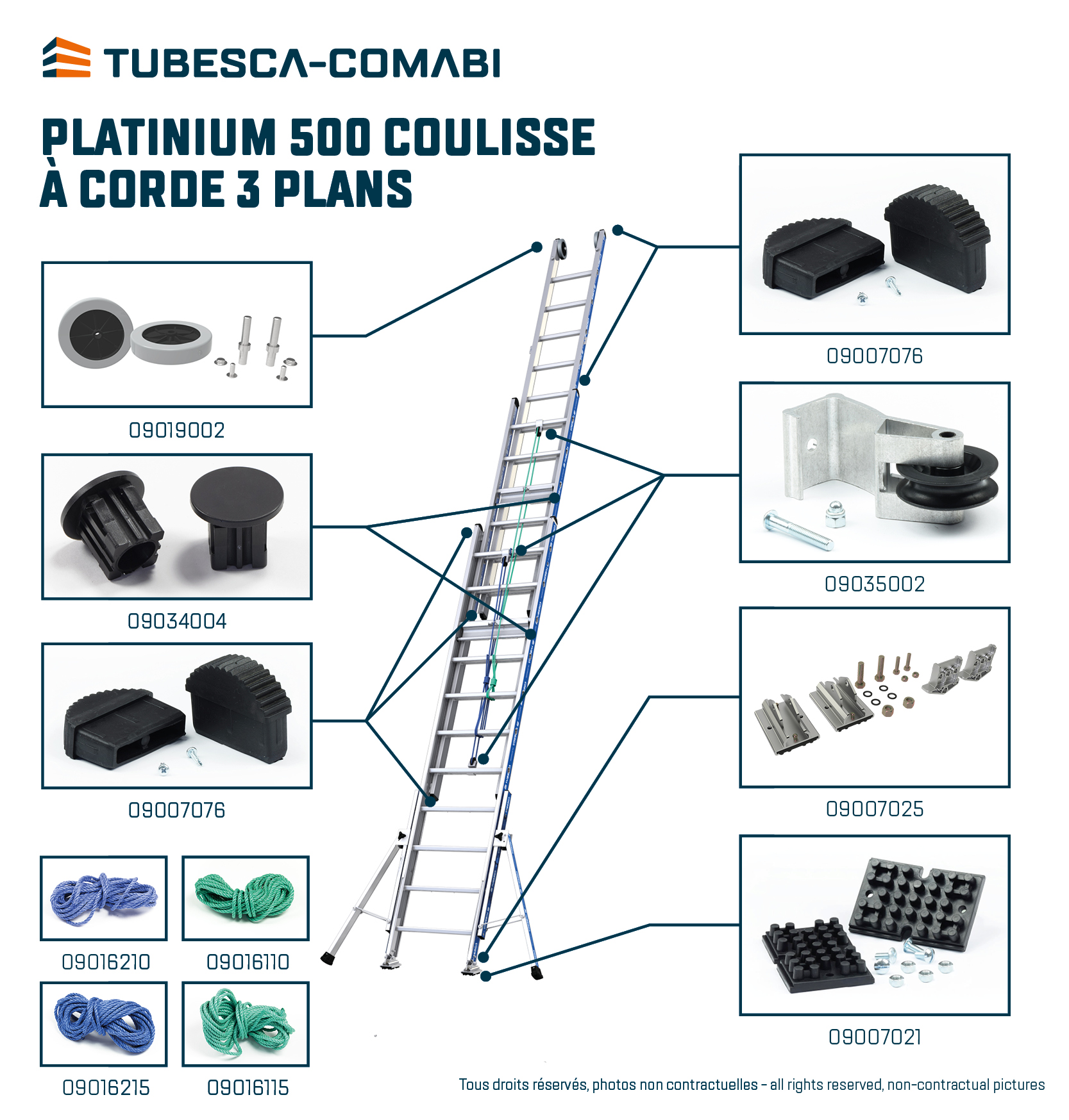 TUBESCA-COMABI - Echelle platinium 500 coulissé corde aluminium - 2 plans -  4 m 73 / 7 m 98 Réf. 02532318
